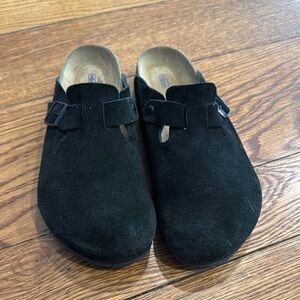 Birkenstock Black Suede Boston Loafers